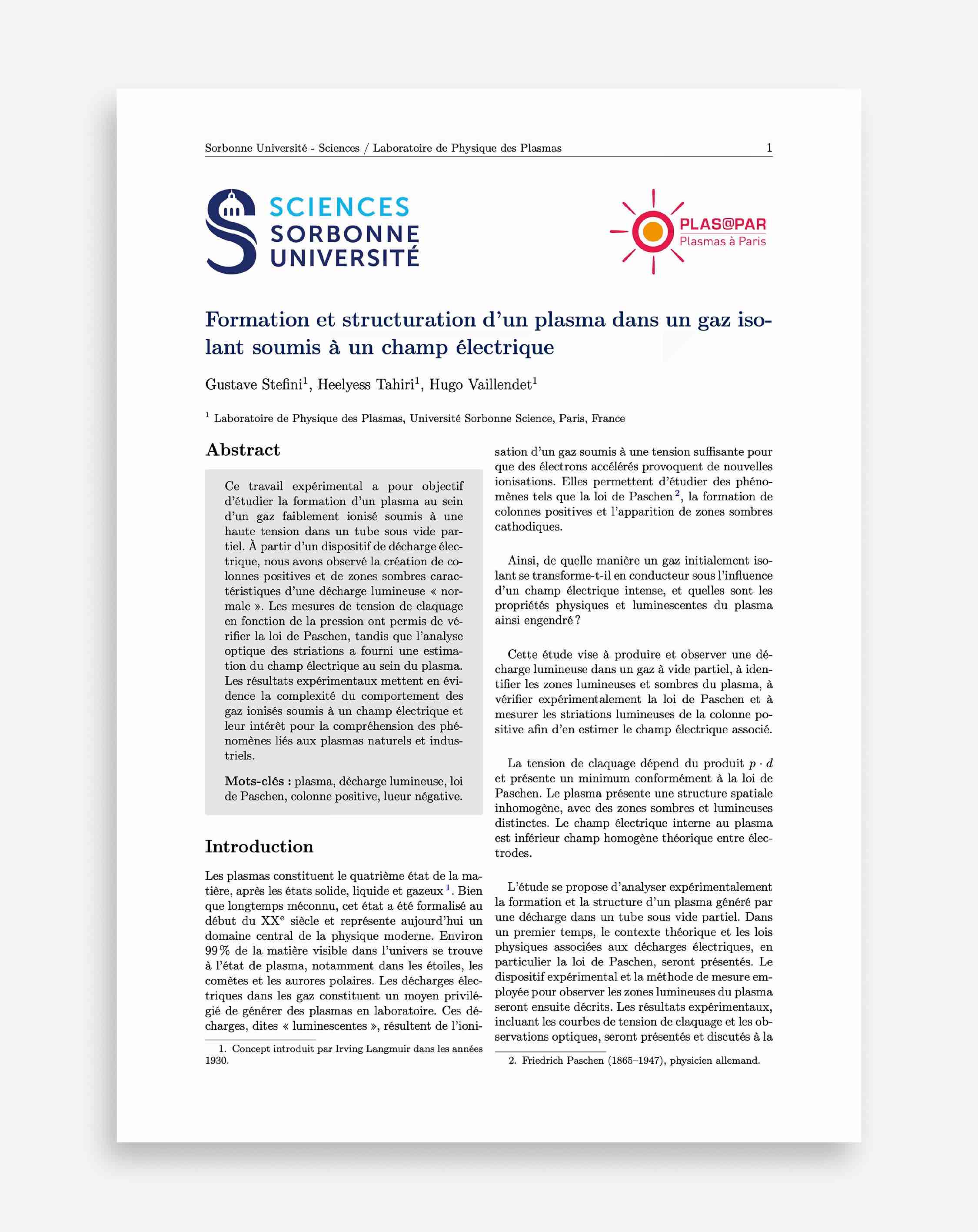 Plasma Formation in Insulating Gas
